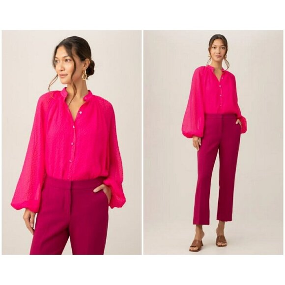 💕TRINA TURK💕 Strong Gauze Button-Up Top ~ Radio City Rose Medium NWOT - Picture 1 of 13